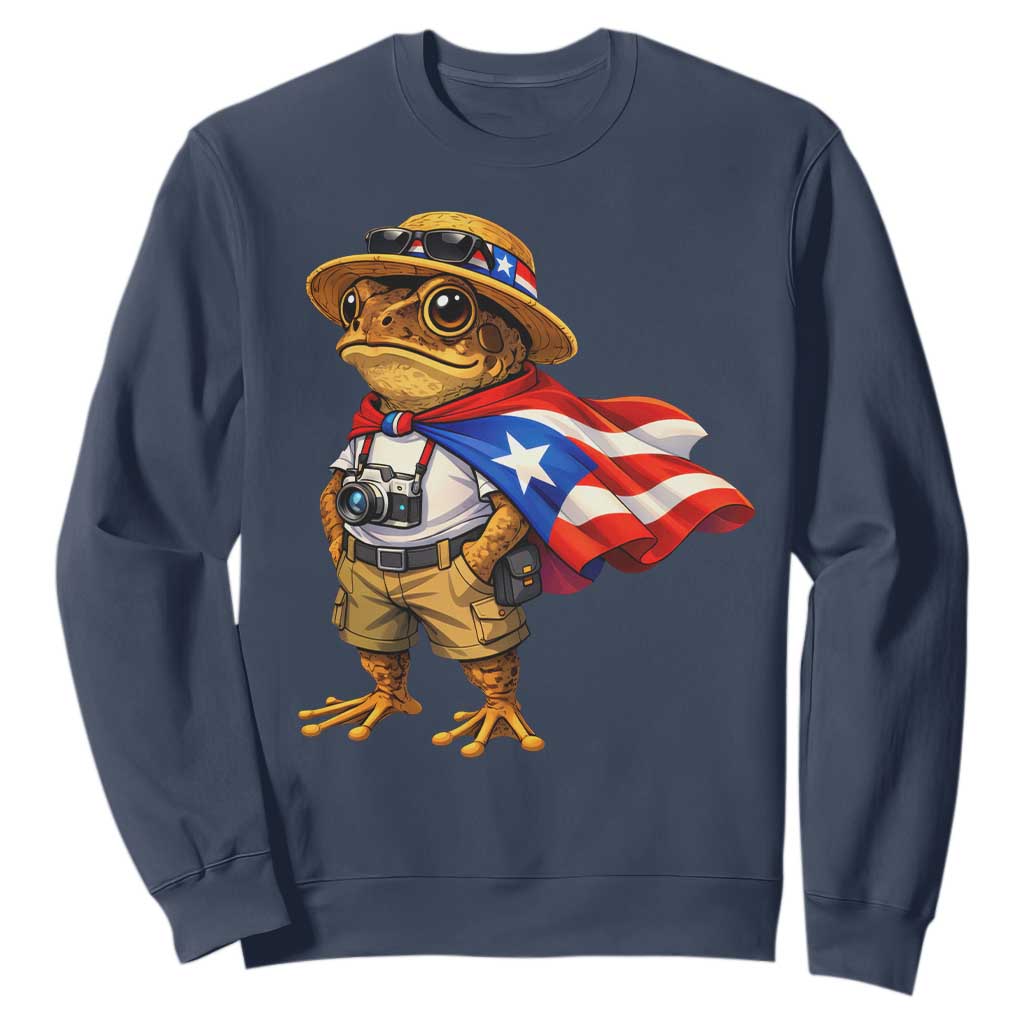 Coqui Frog Puerto Rico Flag Sweatshirt Puerto Rican Taino Boricua Vibes TS10 Navy Print Your Wear