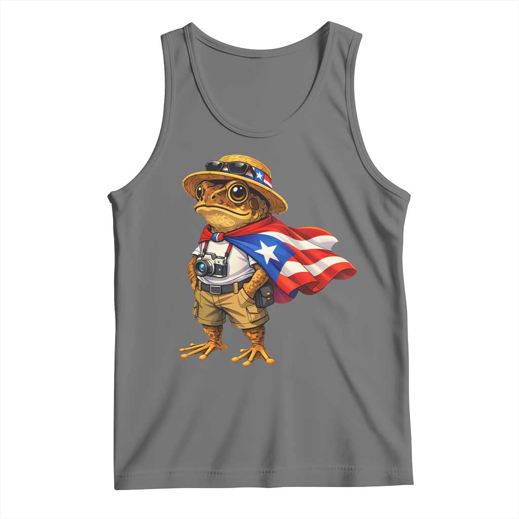 Coqui Frog Puerto Rico Flag Tank Top Puerto Rican Taino Boricua Vibes TS10 Black Heather Print Your Wear