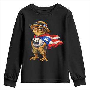 Coqui Frog Puerto Rico Flag Youth Sweatshirt Puerto Rican Taino Boricua Vibes TS10 Black Print Your Wear