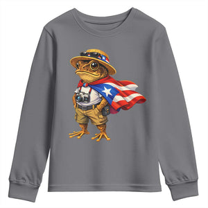 Coqui Frog Puerto Rico Flag Youth Sweatshirt Puerto Rican Taino Boricua Vibes TS10 Charcoal Print Your Wear