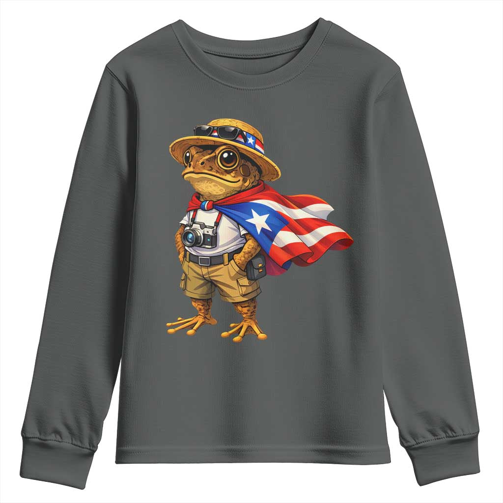 Coqui Frog Puerto Rico Flag Youth Sweatshirt Puerto Rican Taino Boricua Vibes TS10 Dark Heather Print Your Wear
