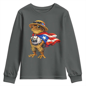 Coqui Frog Puerto Rico Flag Youth Sweatshirt Puerto Rican Taino Boricua Vibes TS10 Dark Heather Print Your Wear