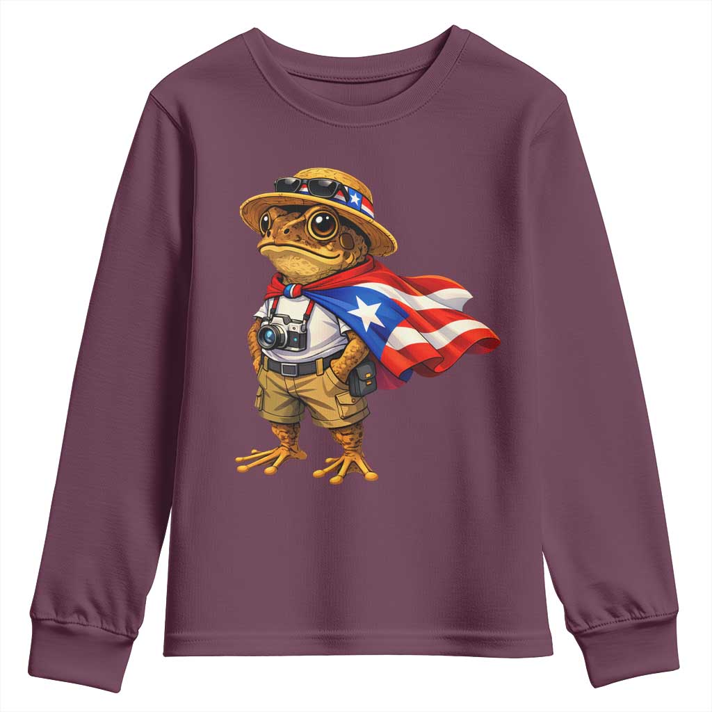 Coqui Frog Puerto Rico Flag Youth Sweatshirt Puerto Rican Taino Boricua Vibes TS10 Maroon Print Your Wear
