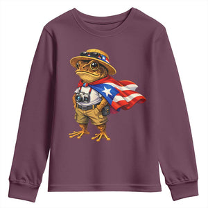 Coqui Frog Puerto Rico Flag Youth Sweatshirt Puerto Rican Taino Boricua Vibes TS10 Maroon Print Your Wear