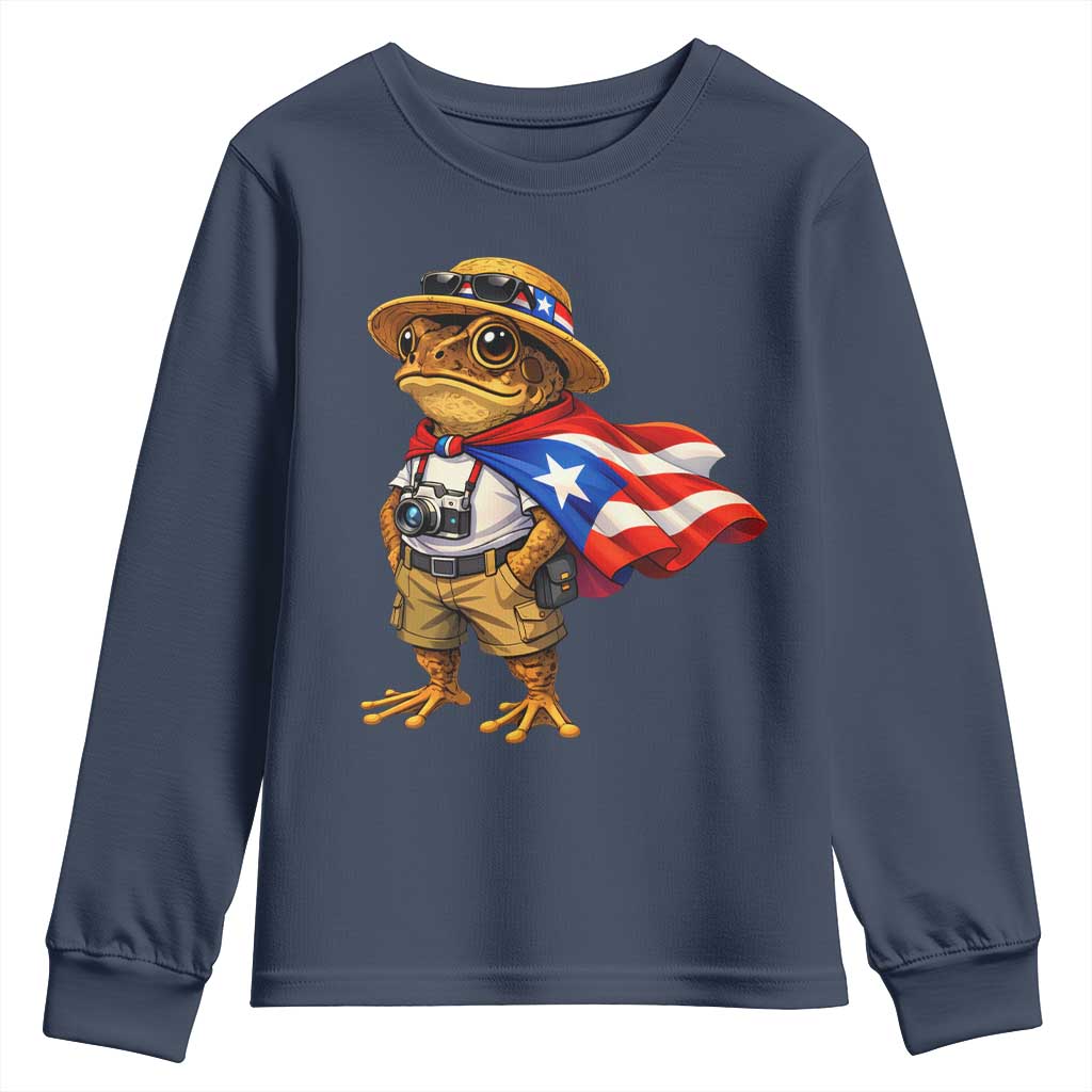 Coqui Frog Puerto Rico Flag Youth Sweatshirt Puerto Rican Taino Boricua Vibes TS10 Navy Print Your Wear