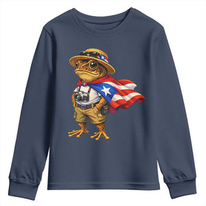 Coqui Frog Puerto Rico Flag Youth Sweatshirt Puerto Rican Taino Boricua Vibes TS10 Navy Print Your Wear