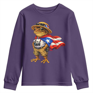 Coqui Frog Puerto Rico Flag Youth Sweatshirt Puerto Rican Taino Boricua Vibes TS10 Purple Print Your Wear