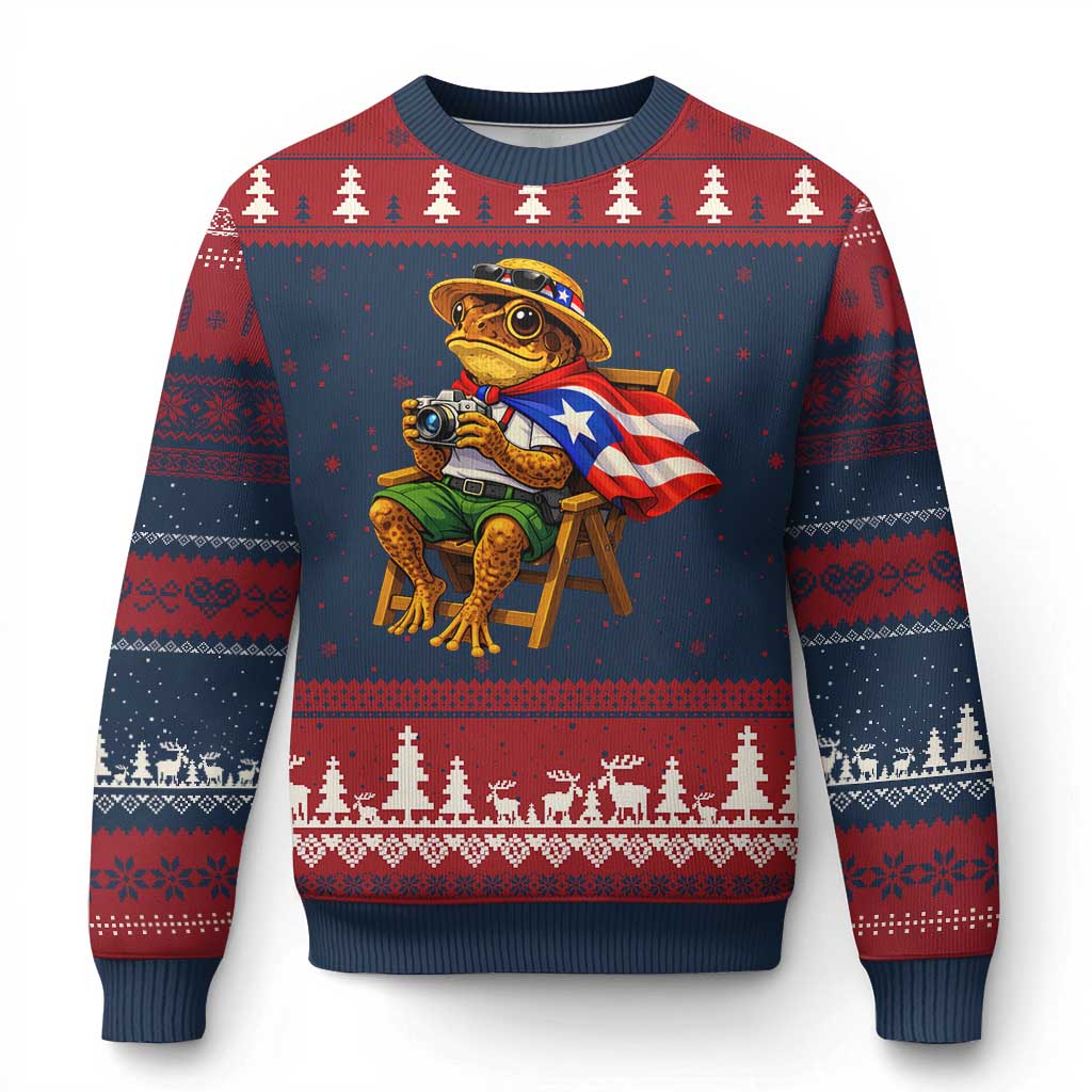 Funny Coqui Frog Puerto Rico Flag Ugly Christmas Sweater Puerto Rican Taino Boricua Hispanic TS10 Navy Red Print Your Wear