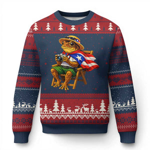 Funny Coqui Frog Puerto Rico Flag Ugly Christmas Sweater Puerto Rican Taino Boricua Hispanic TS10 Navy Red Print Your Wear