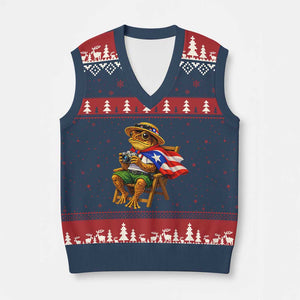 Funny Coqui Frog Puerto Rico Flag V-Neck Knit Sweater Vest Puerto Rican Taino Boricua Hispanic TS10 Navy Red Print Your Wear