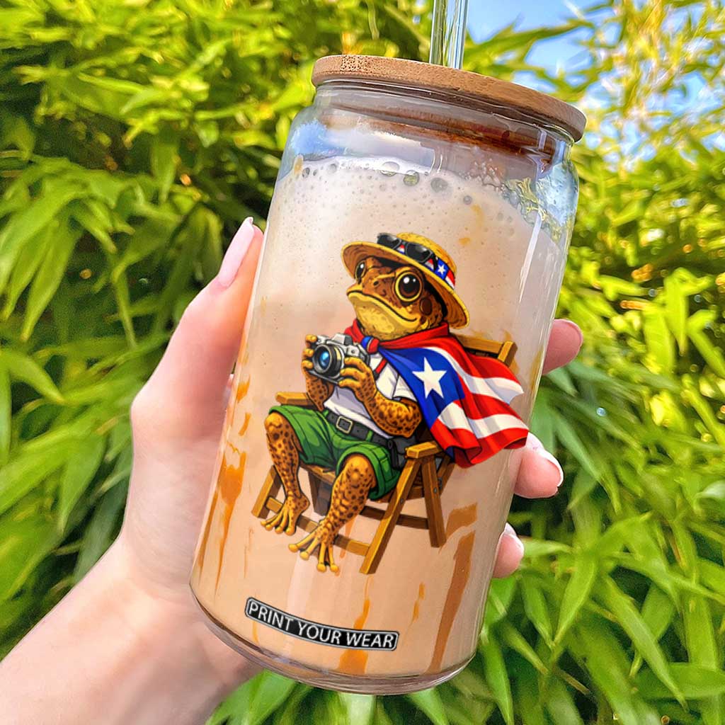 Funny Coqui Frog Puerto Rico Flag Glass Can Puerto Rican Taino Boricua Hispanic TS10 Black Print Your Wear