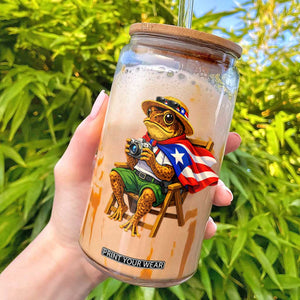 Funny Coqui Frog Puerto Rico Flag Glass Can Puerto Rican Taino Boricua Hispanic TS10 Black Print Your Wear