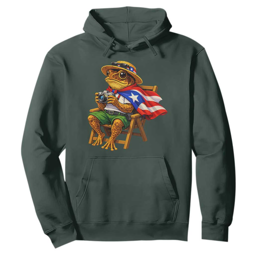 Funny Coqui Frog Puerto Rico Flag Hoodie Puerto Rican Taino Boricua Hispanic TS10 Dark Forest Green Print Your Wear