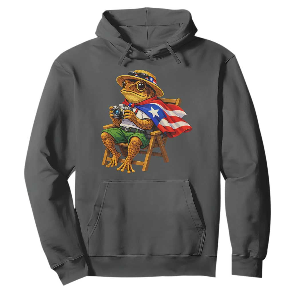 Funny Coqui Frog Puerto Rico Flag Hoodie Puerto Rican Taino Boricua Hispanic TS10 Dark Heather Print Your Wear