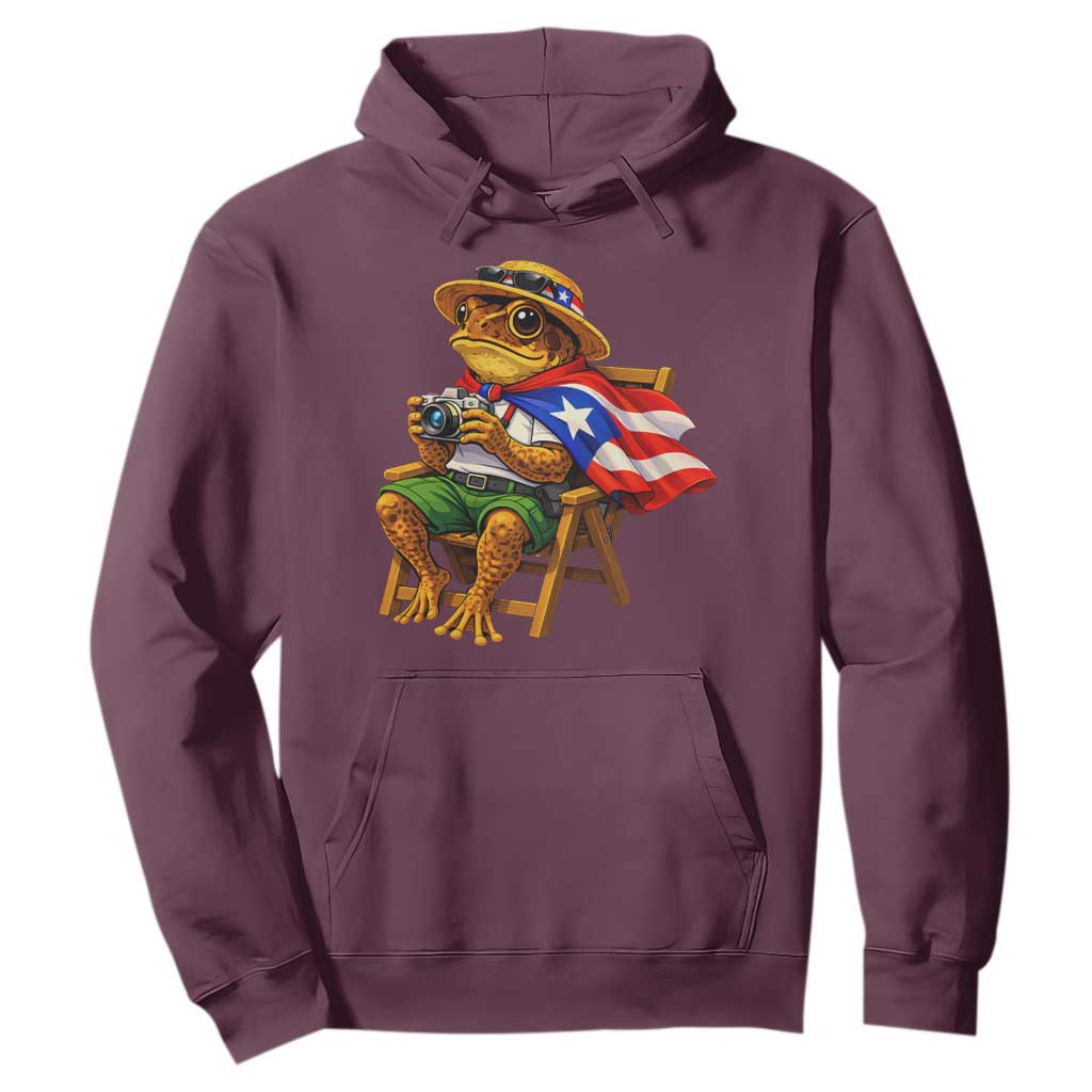 Funny Coqui Frog Puerto Rico Flag Hoodie Puerto Rican Taino Boricua Hispanic TS10 Maroon Print Your Wear