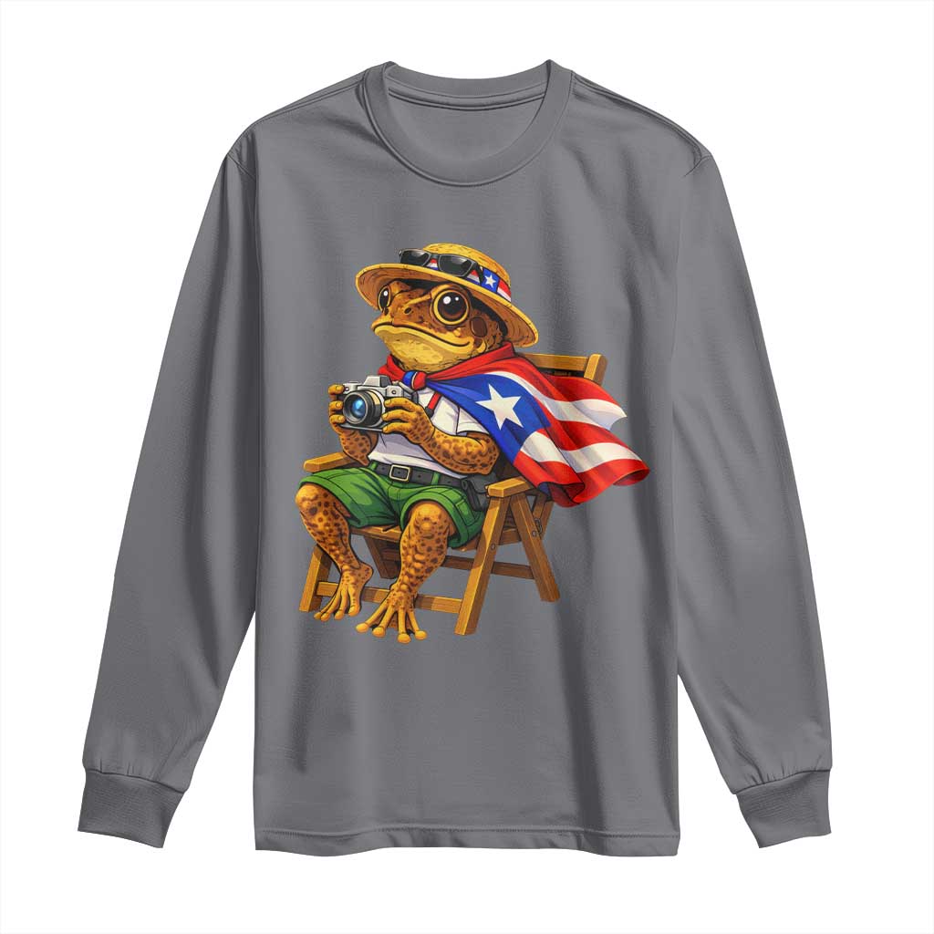 Funny Coqui Frog Puerto Rico Flag Long Sleeve Shirt Puerto Rican Taino Boricua Hispanic TS10 Charcoal Print Your Wear