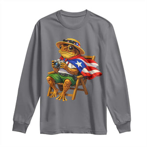 Funny Coqui Frog Puerto Rico Flag Long Sleeve Shirt Puerto Rican Taino Boricua Hispanic TS10 Charcoal Print Your Wear