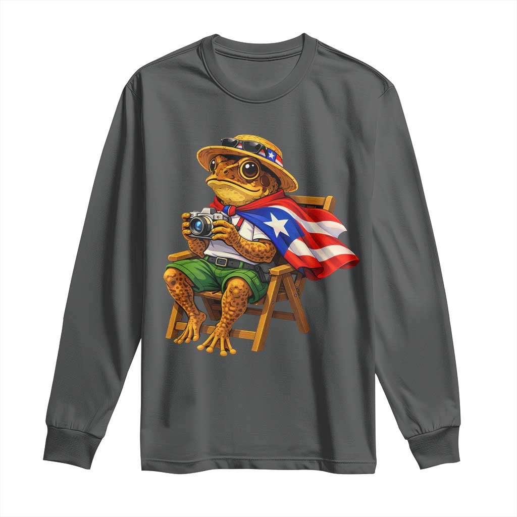 Funny Coqui Frog Puerto Rico Flag Long Sleeve Shirt Puerto Rican Taino Boricua Hispanic TS10 Dark Heather Print Your Wear