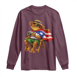 Funny Coqui Frog Puerto Rico Flag Long Sleeve Shirt Puerto Rican Taino Boricua Hispanic TS10 Maroon Print Your Wear