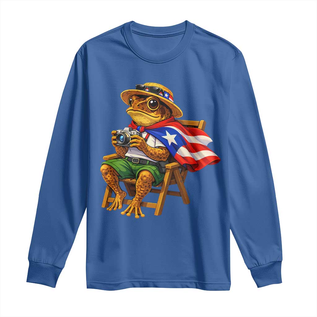 Funny Coqui Frog Puerto Rico Flag Long Sleeve Shirt Puerto Rican Taino Boricua Hispanic TS10 Royal Blue Print Your Wear