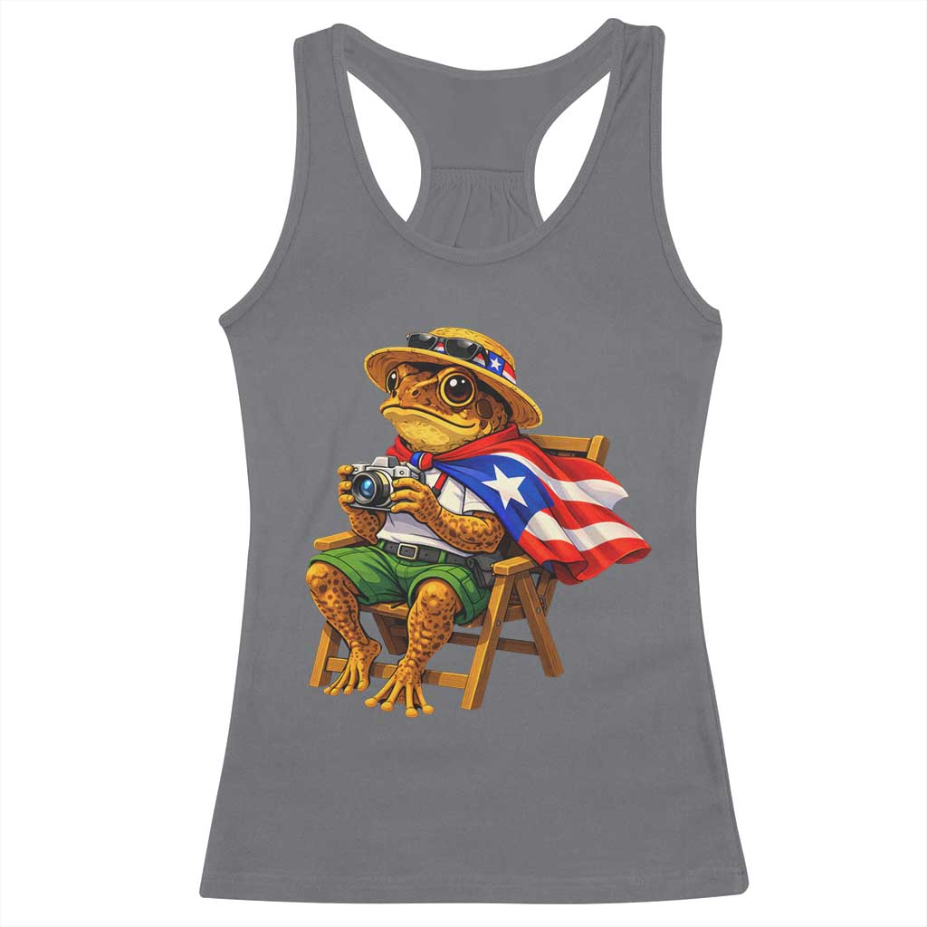 Funny Coqui Frog Puerto Rico Flag Racerback Tank Top Puerto Rican Taino Boricua Hispanic TS10 Charcoal Print Your Wear