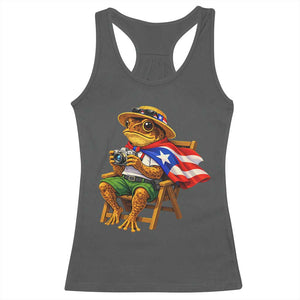 Funny Coqui Frog Puerto Rico Flag Racerback Tank Top Puerto Rican Taino Boricua Hispanic TS10 Dark Heather Print Your Wear
