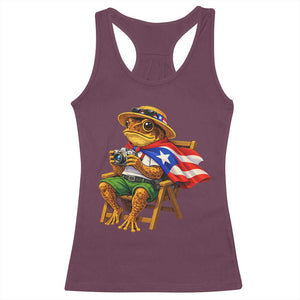 Funny Coqui Frog Puerto Rico Flag Racerback Tank Top Puerto Rican Taino Boricua Hispanic TS10 Maroon Print Your Wear