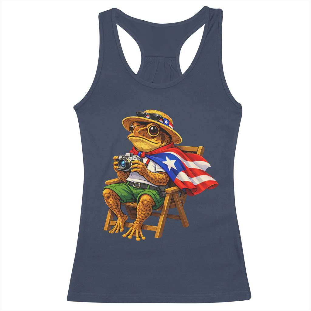 Funny Coqui Frog Puerto Rico Flag Racerback Tank Top Puerto Rican Taino Boricua Hispanic TS10 Navy Print Your Wear
