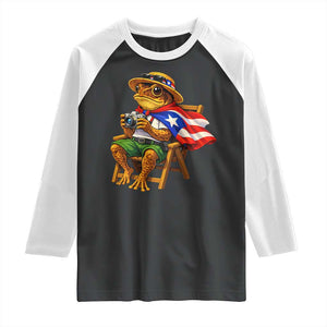 Funny Coqui Frog Puerto Rico Flag Raglan Shirt Puerto Rican Taino Boricua Hispanic TS10 Black White Print Your Wear