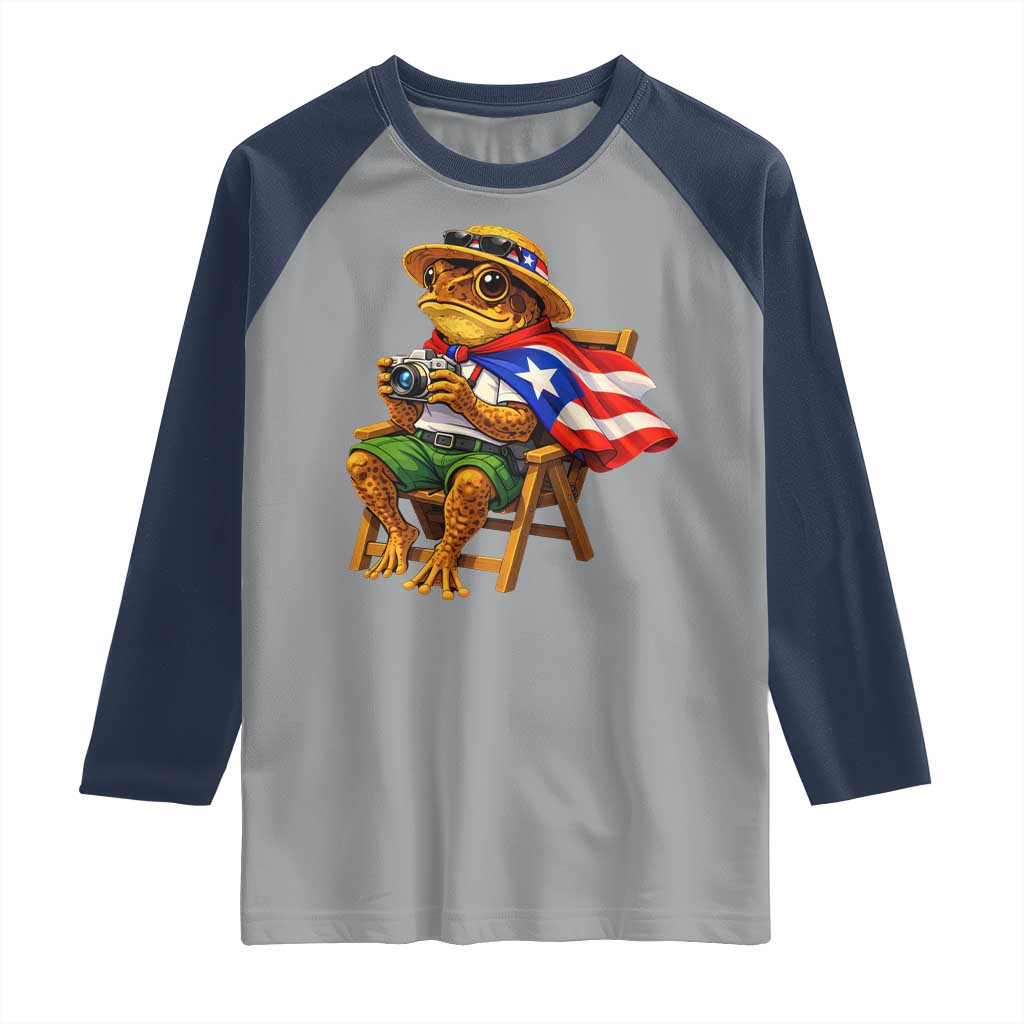 Funny Coqui Frog Puerto Rico Flag Raglan Shirt Puerto Rican Taino Boricua Hispanic TS10 Sport Gray Navy Print Your Wear