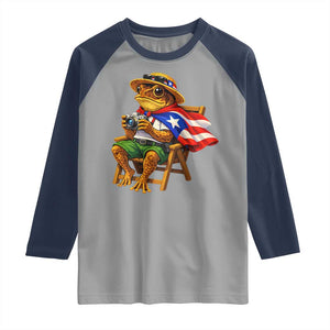 Funny Coqui Frog Puerto Rico Flag Raglan Shirt Puerto Rican Taino Boricua Hispanic TS10 Sport Gray Navy Print Your Wear