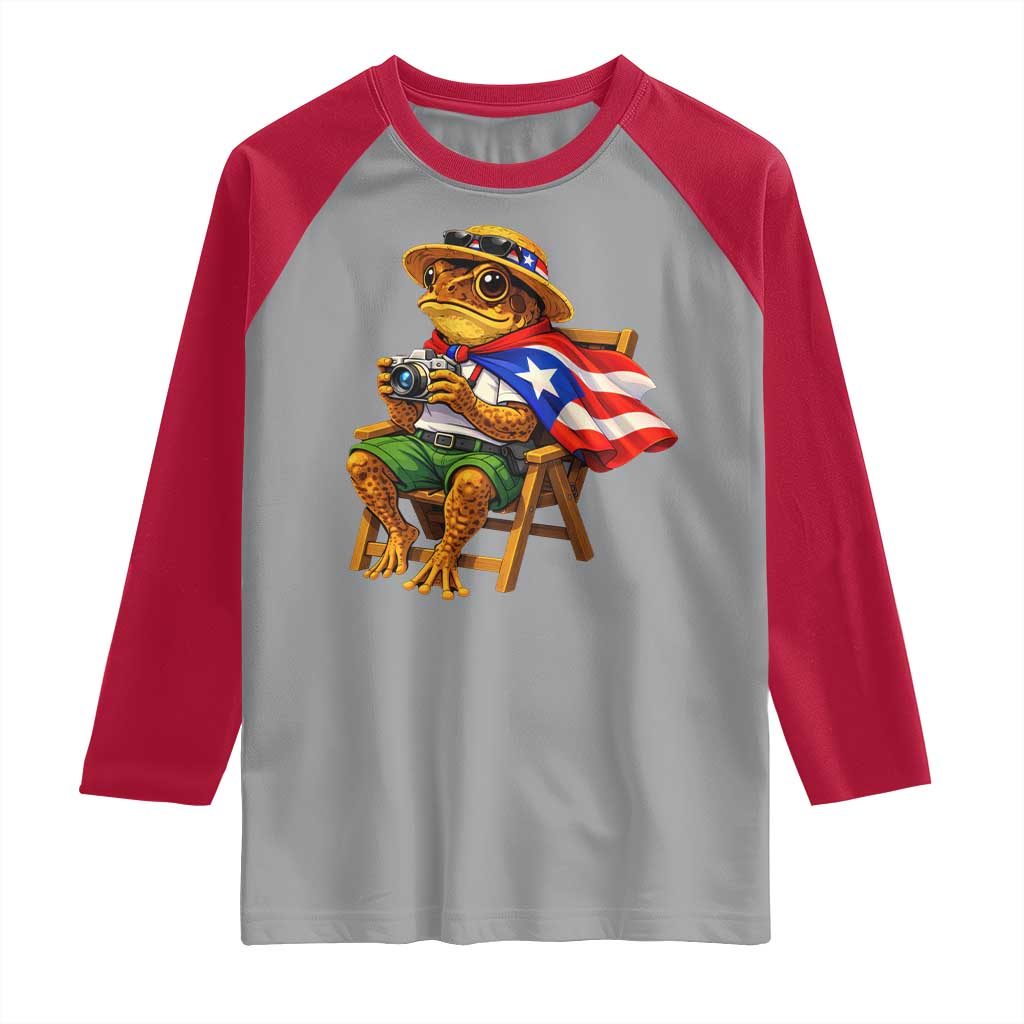 Funny Coqui Frog Puerto Rico Flag Raglan Shirt Puerto Rican Taino Boricua Hispanic TS10 Sport Gray Red Print Your Wear