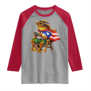 Funny Coqui Frog Puerto Rico Flag Raglan Shirt Puerto Rican Taino Boricua Hispanic TS10 Sport Gray Red Print Your Wear