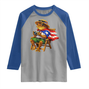 Funny Coqui Frog Puerto Rico Flag Raglan Shirt Puerto Rican Taino Boricua Hispanic TS10 Sport Gray Royal Print Your Wear