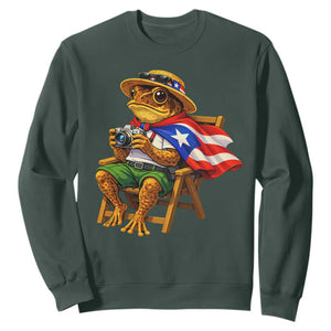 Funny Coqui Frog Puerto Rico Flag Sweatshirt Puerto Rican Taino Boricua Hispanic TS10 Dark Forest Green Print Your Wear