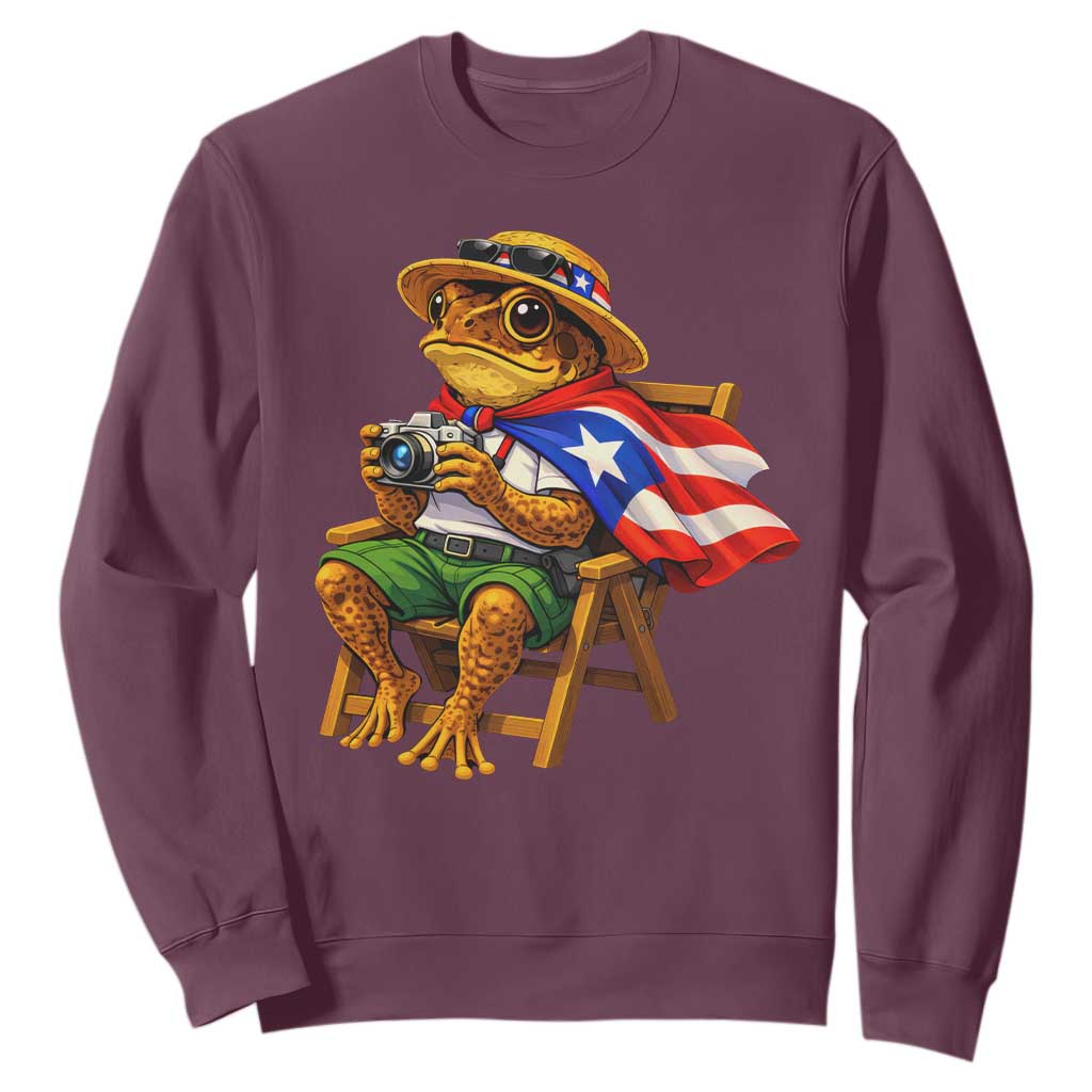 Funny Coqui Frog Puerto Rico Flag Sweatshirt Puerto Rican Taino Boricua Hispanic TS10 Maroon Print Your Wear