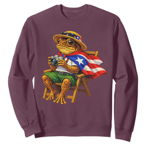 Funny Coqui Frog Puerto Rico Flag Sweatshirt Puerto Rican Taino Boricua Hispanic TS10 Maroon Print Your Wear