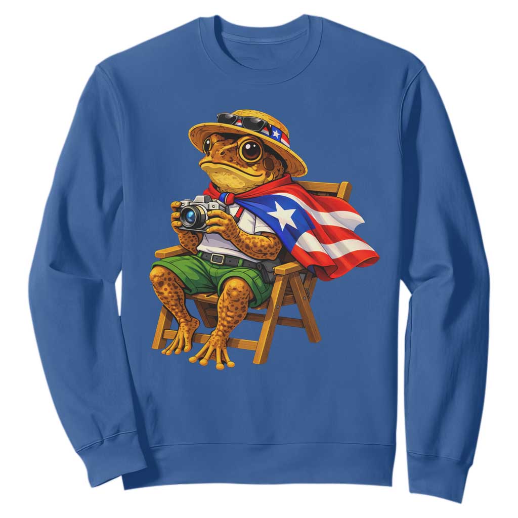 Funny Coqui Frog Puerto Rico Flag Sweatshirt Puerto Rican Taino Boricua Hispanic TS10 Royal Blue Print Your Wear
