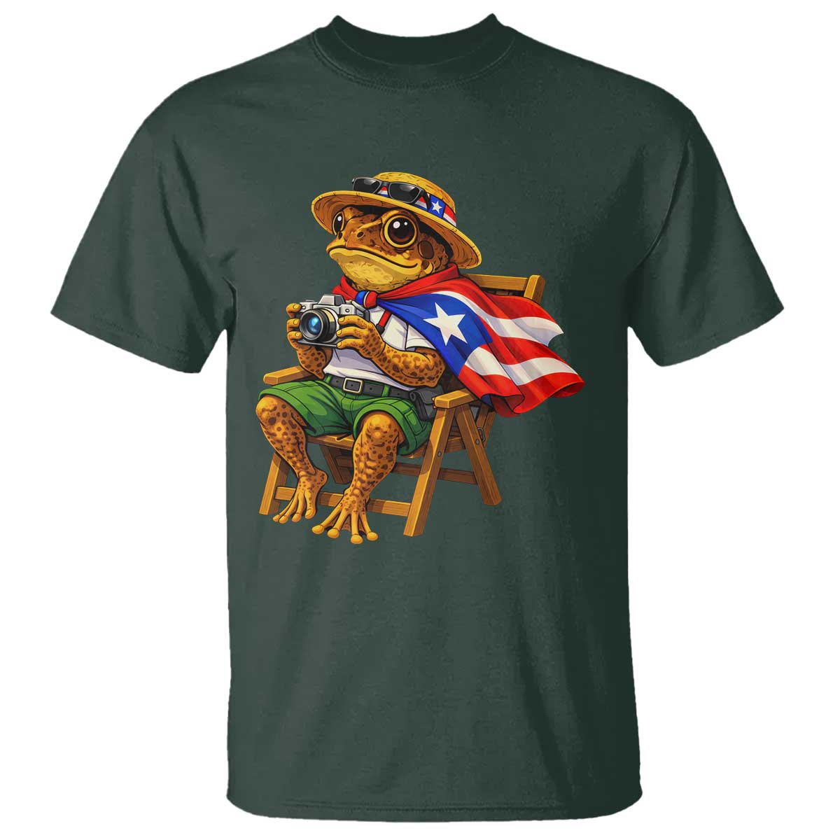 Funny Coqui Frog Puerto Rico Flag T Shirt Puerto Rican Taino Boricua Hispanic TS10 Dark Forest Green Print Your Wear