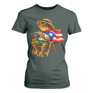 Funny Coqui Frog Puerto Rico Flag T Shirt For Women Puerto Rican Taino Boricua Hispanic TS10 Dark Forest Green Print Your Wear