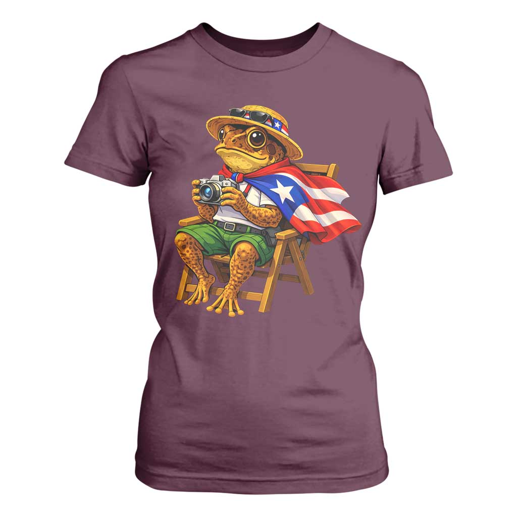 Funny Coqui Frog Puerto Rico Flag T Shirt For Women Puerto Rican Taino Boricua Hispanic TS10 Maroon Print Your Wear