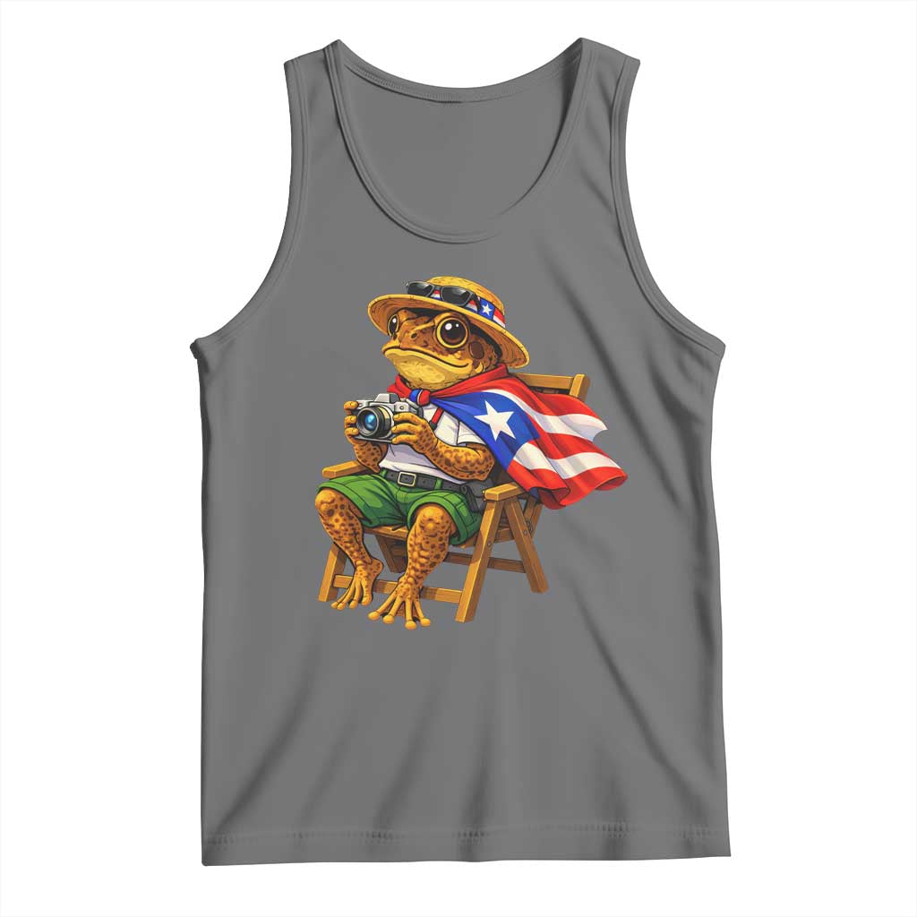 Funny Coqui Frog Puerto Rico Flag Tank Top Puerto Rican Taino Boricua Hispanic TS10 Black Heather Print Your Wear