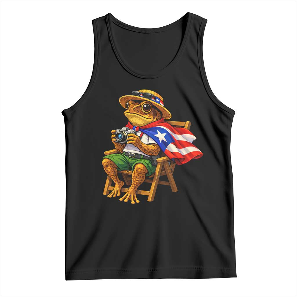 Funny Coqui Frog Puerto Rico Flag Tank Top Puerto Rican Taino Boricua Hispanic TS10 Black Print Your Wear