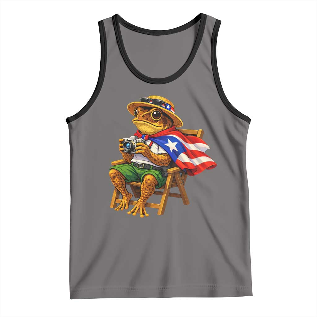 Funny Coqui Frog Puerto Rico Flag Tank Top Puerto Rican Taino Boricua Hispanic TS10 Deep Heather Black Print Your Wear