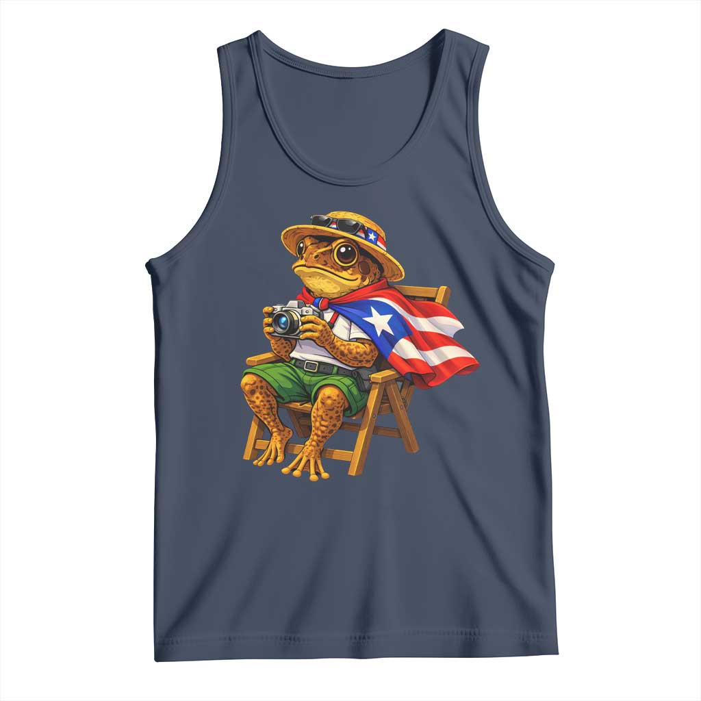 Funny Coqui Frog Puerto Rico Flag Tank Top Puerto Rican Taino Boricua Hispanic TS10 Navy Print Your Wear