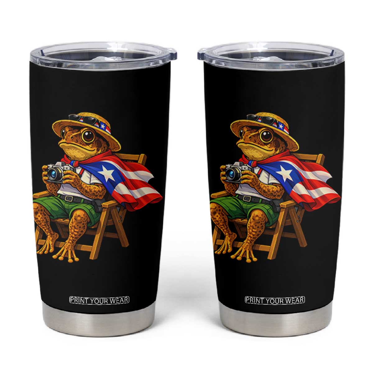 Funny Coqui Frog Puerto Rico Flag Tumbler Cup Puerto Rican Taino Boricua Hispanic TS10 Black Print Your Wear