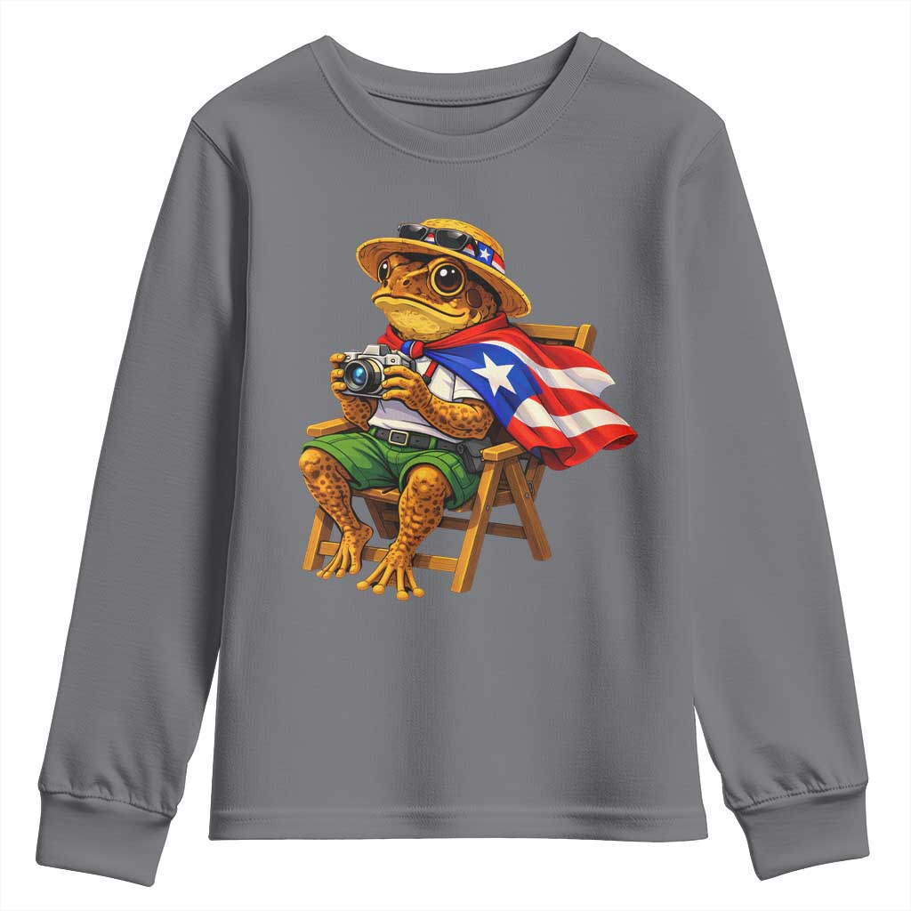 Funny Coqui Frog Puerto Rico Flag Youth Sweatshirt Puerto Rican Taino Boricua Hispanic TS10 Charcoal Print Your Wear