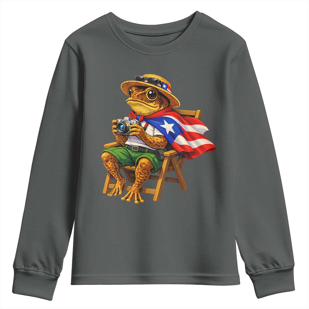 Funny Coqui Frog Puerto Rico Flag Youth Sweatshirt Puerto Rican Taino Boricua Hispanic TS10 Dark Heather Print Your Wear
