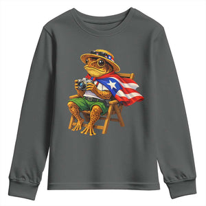 Funny Coqui Frog Puerto Rico Flag Youth Sweatshirt Puerto Rican Taino Boricua Hispanic TS10 Dark Heather Print Your Wear
