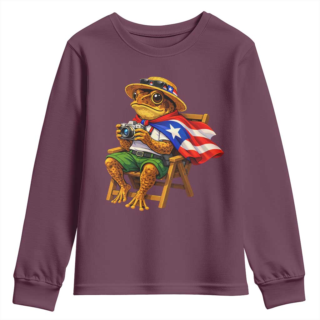Funny Coqui Frog Puerto Rico Flag Youth Sweatshirt Puerto Rican Taino Boricua Hispanic TS10 Maroon Print Your Wear
